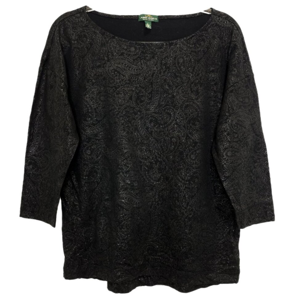 1304 LRL Ralph Lauren 3/4 Sleeve Paisley Print Pullover Top Sz.L Womens